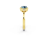 Yellow gold Cushion Cut Aquamarine Halo Ring with Tapered Band and Four-Prong Setting_2