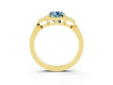 Yellow gold Cushion Cut Aquamarine Halo Ring with Tapered Band and Four-Prong Setting_3