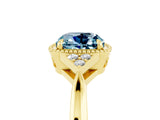 Yellow gold Cushion Cut Aquamarine Halo Ring with Tapered Band and Four-Prong Setting_5