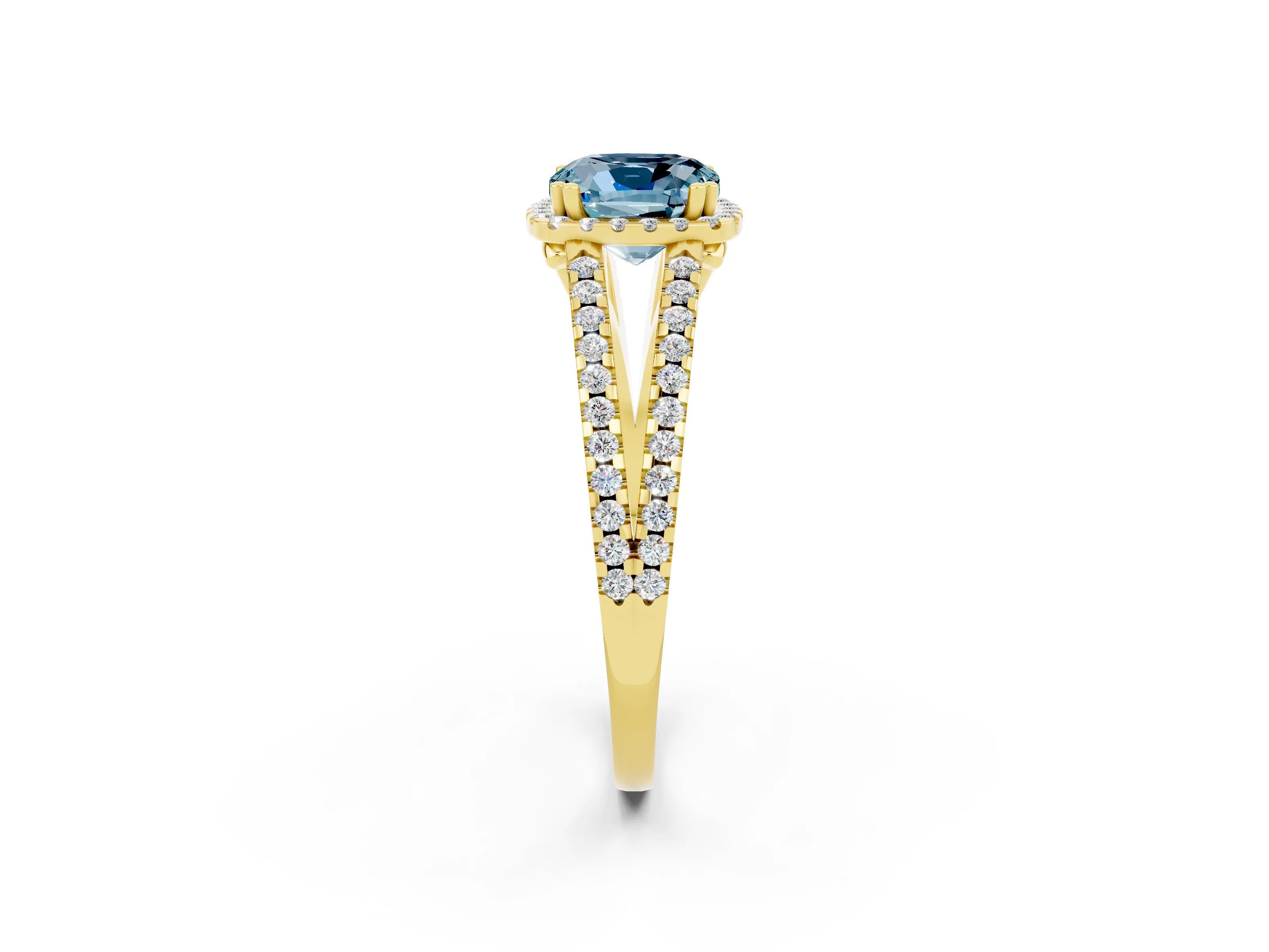 Yellow gold Cushion Cut Aquamarine Halo Split Shank Engagement Ring_14