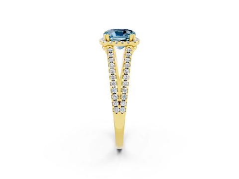 Yellow gold Cushion Cut Aquamarine Halo Split Shank Engagement Ring_14