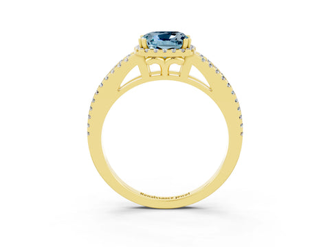 Yellow gold Cushion Cut Aquamarine Halo Split Shank Engagement Ring_15
