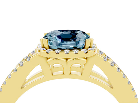 Yellow gold Cushion Cut Aquamarine Halo Split Shank Engagement Ring_16