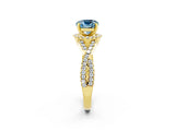 Yellow gold Cushion Cut Aquamarine Halo Twist Band Solitaire Prong Setting Ring_2