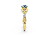 Yellow gold Cushion Cut Aquamarine  Halo Twist Band Solitaire Prong Setting Ring_26