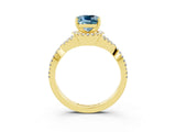 Yellow gold Cushion Cut Aquamarine  Halo Twist Band Solitaire Prong Setting Ring_27