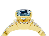Yellow gold Cushion Cut Aquamarine  Halo Twist Band Solitaire Prong Setting Ring_28