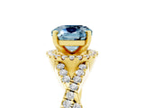 Yellow gold Cushion Cut Aquamarine  Halo Twist Band Solitaire Prong Setting Ring_29