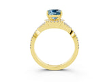 Yellow gold Cushion Cut Aquamarine Halo Twist Band Solitaire Prong Setting Ring_3