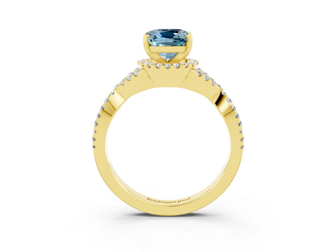 Yellow gold Cushion Cut Aquamarine Halo Twist Band Solitaire Prong Setting Ring_3