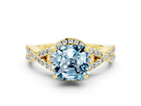 Yellow gold Cushion Cut Aquamarine  Halo Twist Band Solitaire Prong Setting Ring_42