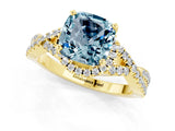 Yellow gold Cushion Cut Aquamarine  Halo Twist Band Solitaire Prong Setting Ring_43