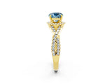 Yellow gold Cushion Cut Aquamarine  Halo Twist Band Solitaire Prong Setting Ring_44