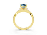 Yellow gold Cushion Cut Aquamarine  Halo Twist Band Solitaire Prong Setting Ring_45
