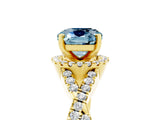 Yellow gold Cushion Cut Aquamarine  Halo Twist Band Solitaire Prong Setting Ring_47