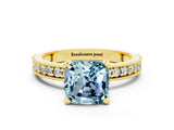Yellow gold Cushion Cut Aquamarine Milgrain Pavé Engagement Ring with Four-Prong Setting_12