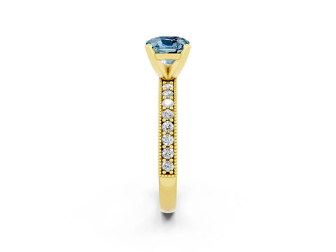 Yellow gold Cushion Cut Aquamarine Milgrain Pavé Engagement Ring with Four-Prong Setting_14