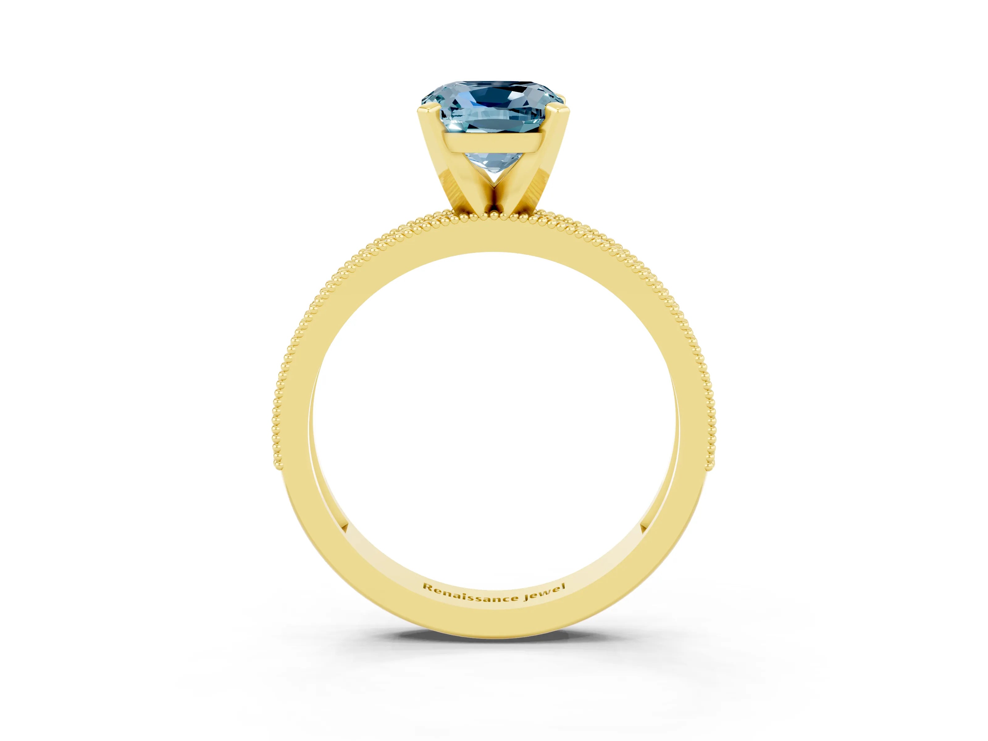 Yellow gold Cushion Cut Aquamarine Milgrain Pavé Engagement Ring with Four-Prong Setting_15