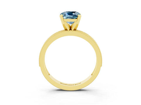 Yellow gold Cushion Cut Aquamarine Milgrain Pavé Engagement Ring with Four-Prong Setting_15