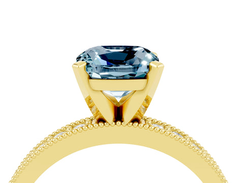 Yellow gold Cushion Cut Aquamarine Milgrain Pavé Engagement Ring with Four-Prong Setting_16