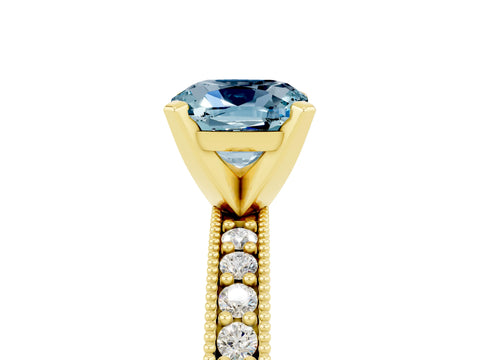 Yellow gold Cushion Cut Aquamarine Milgrain Pavé Engagement Ring with Four-Prong Setting_17