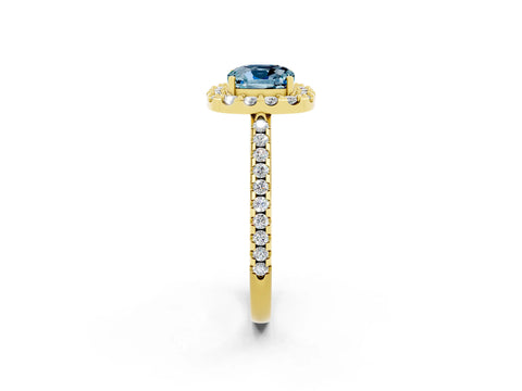 Yellow gold Cushion Cut Aquamarine Pavé Halo Ring with Four-Prong Setting_14