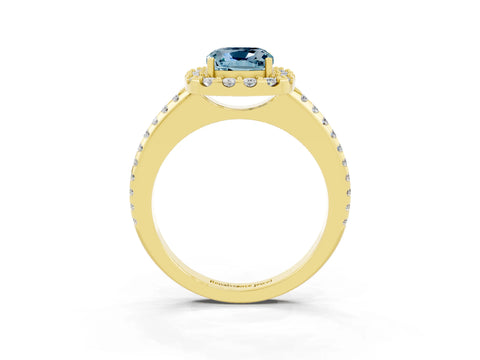 Yellow gold Cushion Cut Aquamarine Pavé Halo Ring with Four-Prong Setting_15