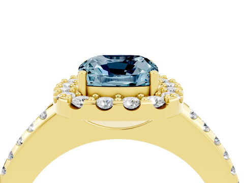 Yellow gold Cushion Cut Aquamarine Pavé Halo Ring with Four-Prong Setting_16