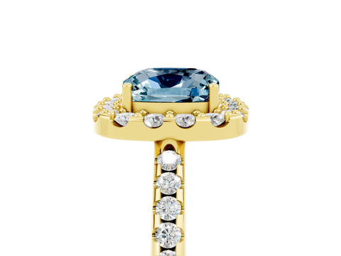 Yellow gold Cushion Cut Aquamarine Pavé Halo Ring with Four-Prong Setting_17