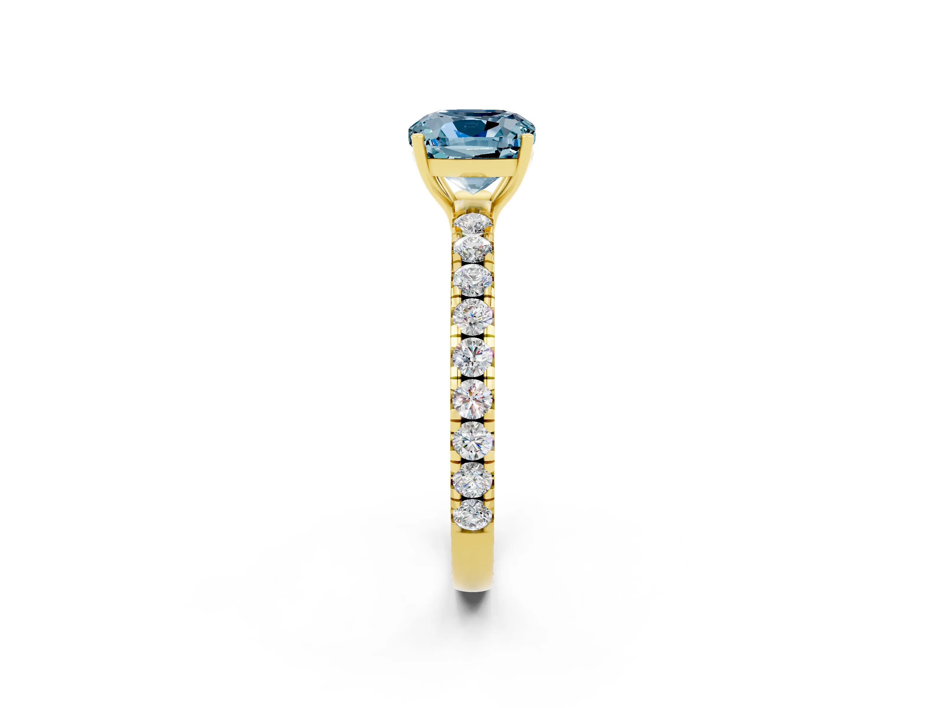 Yellow gold Cushion Cut Aquamarine Pavé Solitaire Engagement Ring with Four-Prong Setting_14