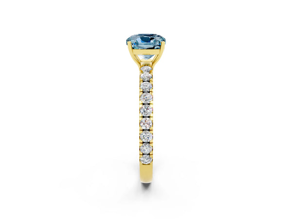 Yellow gold Cushion Cut Aquamarine Pavé Solitaire Engagement Ring with Four-Prong Setting