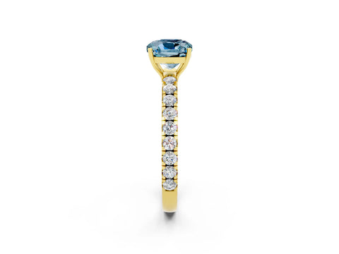 Yellow gold Cushion Cut Aquamarine Pavé Solitaire Engagement Ring with Four-Prong Setting_14