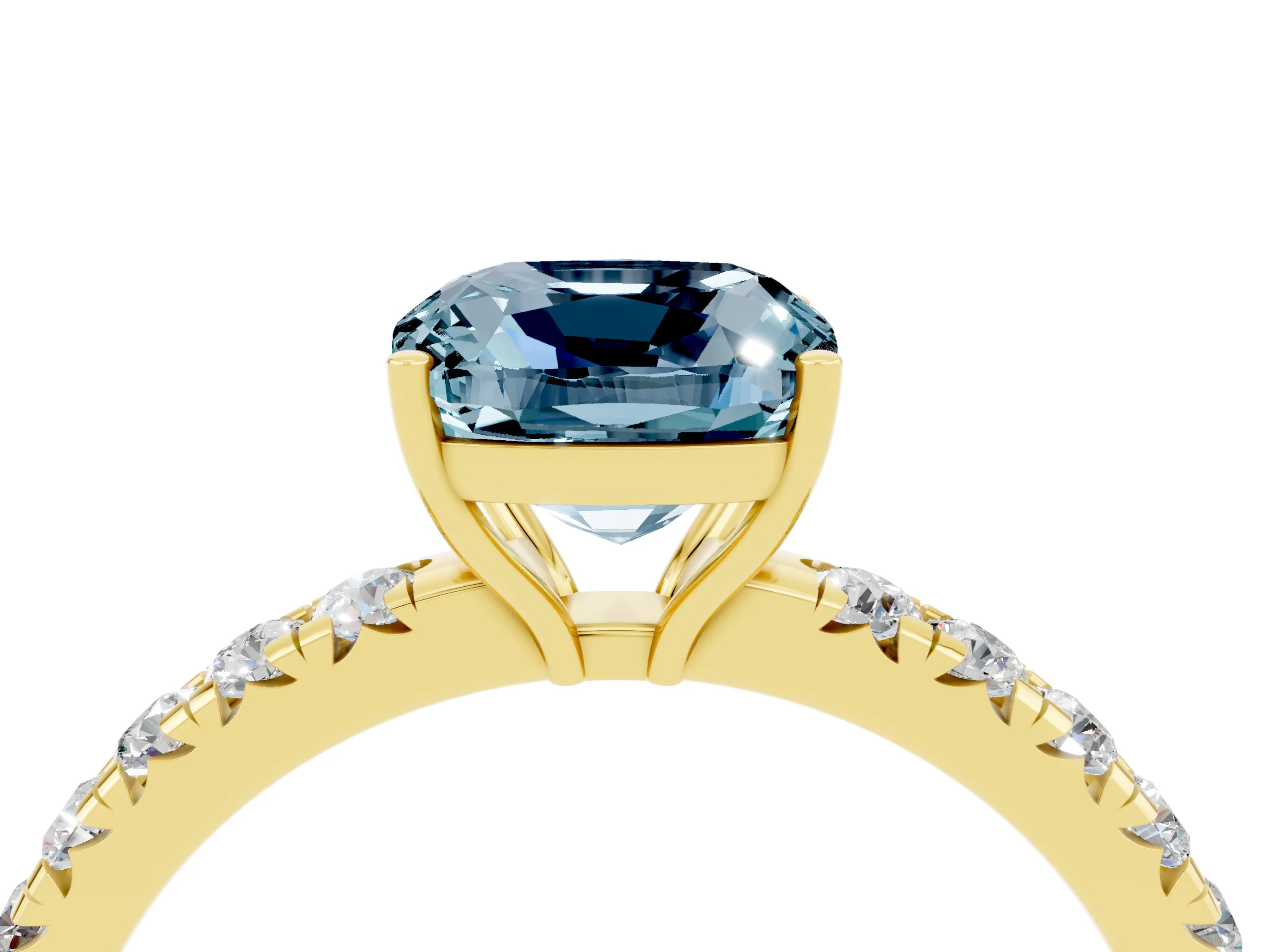 Yellow gold Cushion Cut Aquamarine Pavé Solitaire Engagement Ring with Four-Prong Setting_16
