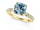 Yellow gold Cushion Cut Aquamarine Pavé Solitaire Ring with Round Band and Prong Setting_25