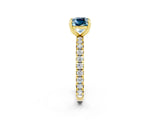 Yellow gold Cushion Cut Aquamarine Pavé Solitaire Ring with Round Band and Prong Setting_26