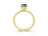 Yellow gold Cushion Cut Aquamarine Pavé Solitaire Ring with Round Band and Prong Setting_27