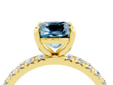 Yellow gold Cushion Cut Aquamarine Pavé Solitaire Ring with Round Band and Prong Setting_28