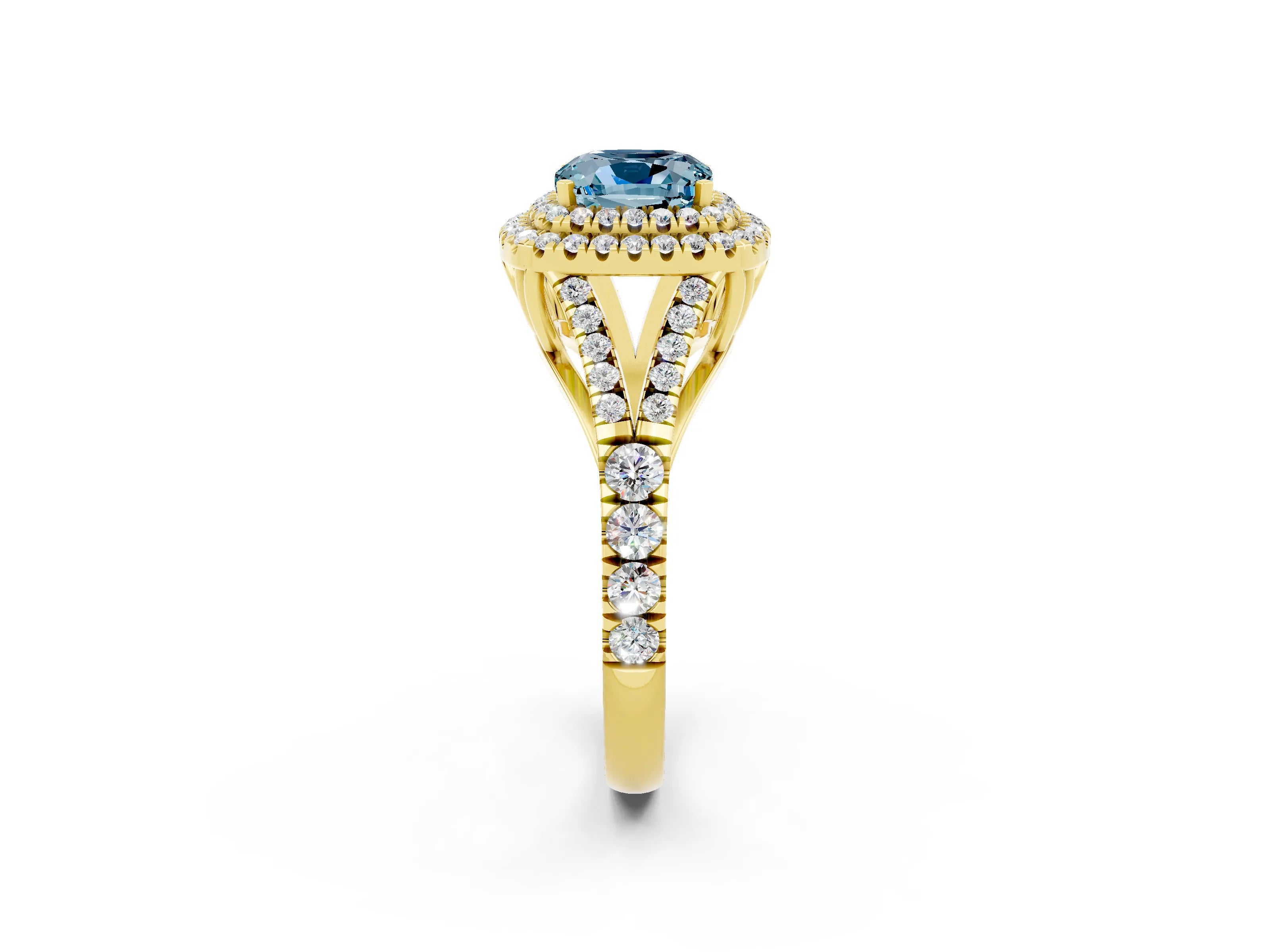 Yellow gold Cushion Cut Aquamarine Pavé Split Shank Double Halo Engagement Ring_2