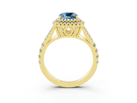 Yellow gold Cushion Cut Aquamarine Pavé Split Shank Double Halo Engagement Ring_3