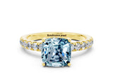 Yellow gold Cushion Cut Aquamarine Pave Band Solitaire Ring with Four-Prong Setting_24