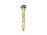 Yellow gold Cushion Cut Aquamarine Pave Band Solitaire Ring with Four-Prong Setting_26