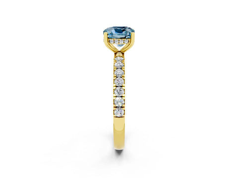 Yellow gold Cushion Cut Aquamarine Pave Band Solitaire Ring with Four-Prong Setting_26