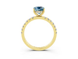 Yellow gold Cushion Cut Aquamarine Pave Band Solitaire Ring with Four-Prong Setting_27
