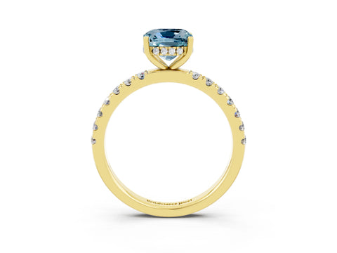 Yellow gold Cushion Cut Aquamarine Pave Band Solitaire Ring with Four-Prong Setting_27