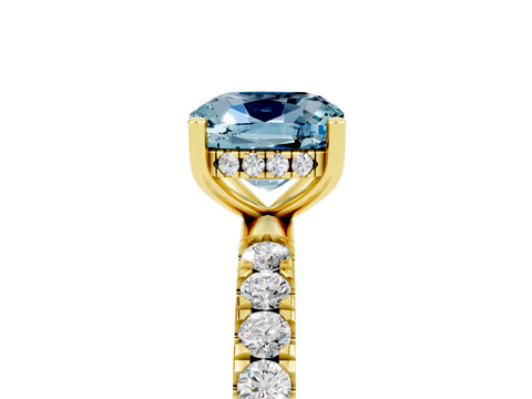 Yellow gold Cushion Cut Aquamarine Pave Band Solitaire Ring with Four-Prong Setting_29