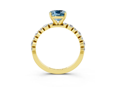 Yellow gold Cushion Cut Aquamarine Prong Set Engagement Ring with Pavé Band_3
