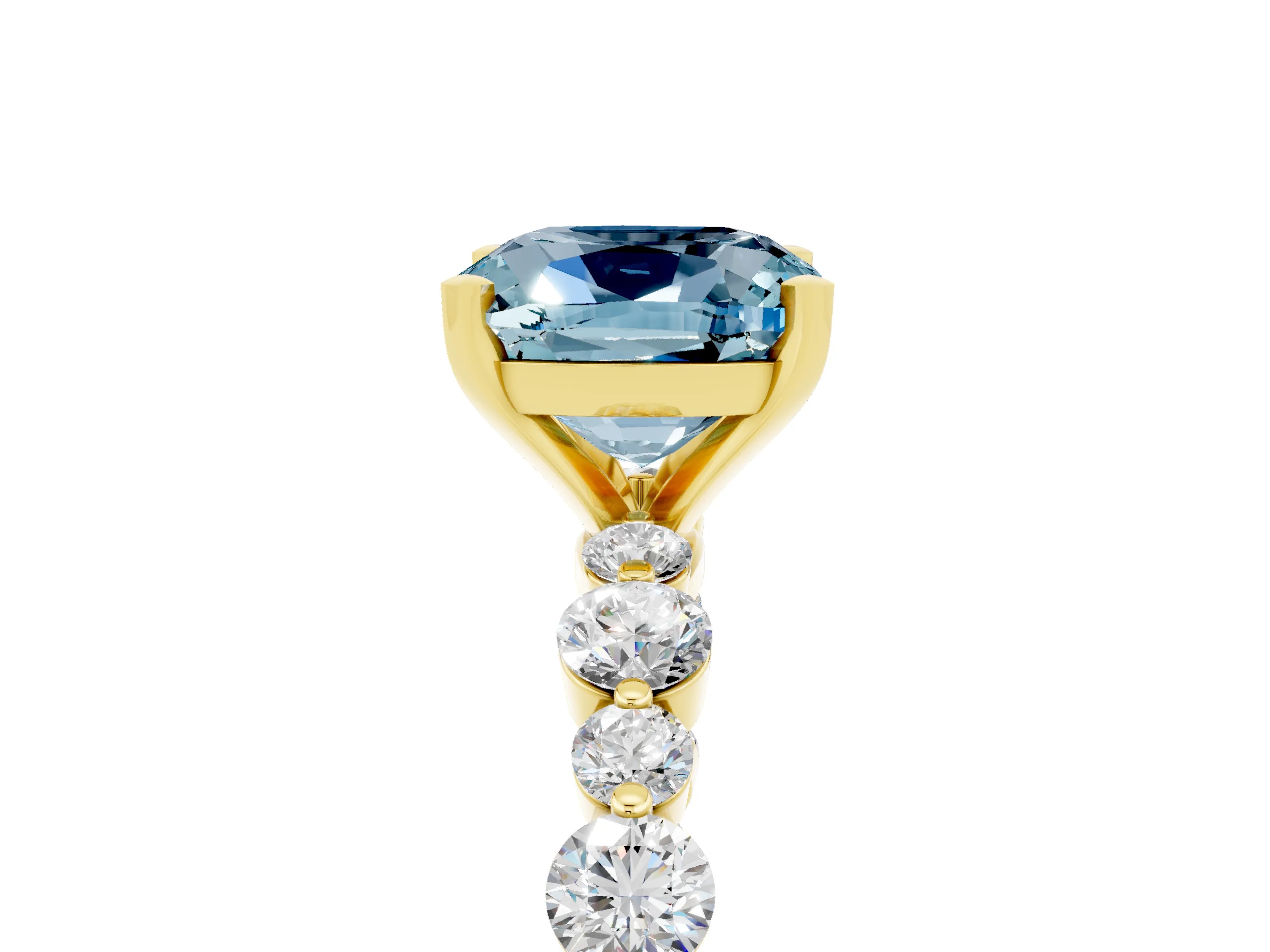 Yellow gold Cushion Cut Aquamarine Prong Set Engagement Ring with Pavé Band_5