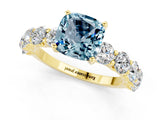 Yellow gold Cushion Cut Aquamarine Prong Setting with Side Stones on a Pave Band_1