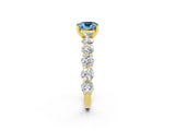 Yellow gold Cushion Cut Aquamarine Prong Setting with Side Stones on a Pave Band_2
