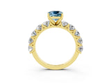Yellow gold Cushion Cut Aquamarine Prong Setting with Side Stones on a Pave Band_3